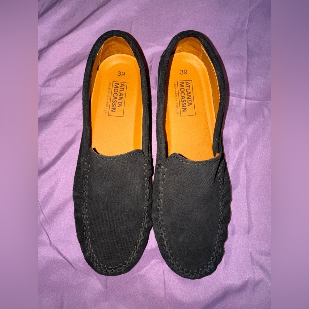 Atlanta Mocassin Black Nubuck Driving Loafers men's EU 39 US 6 women 8-8.5